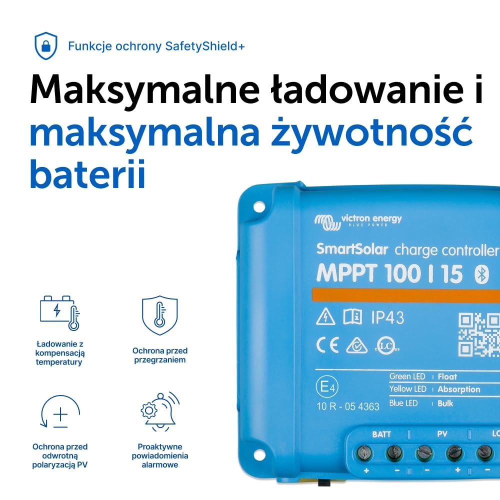 Victron Energy SmartSolar MPPT 100V 15 amp 12/24-Volt Kontroler Ładowania Słonecznego (Bluetooth)
