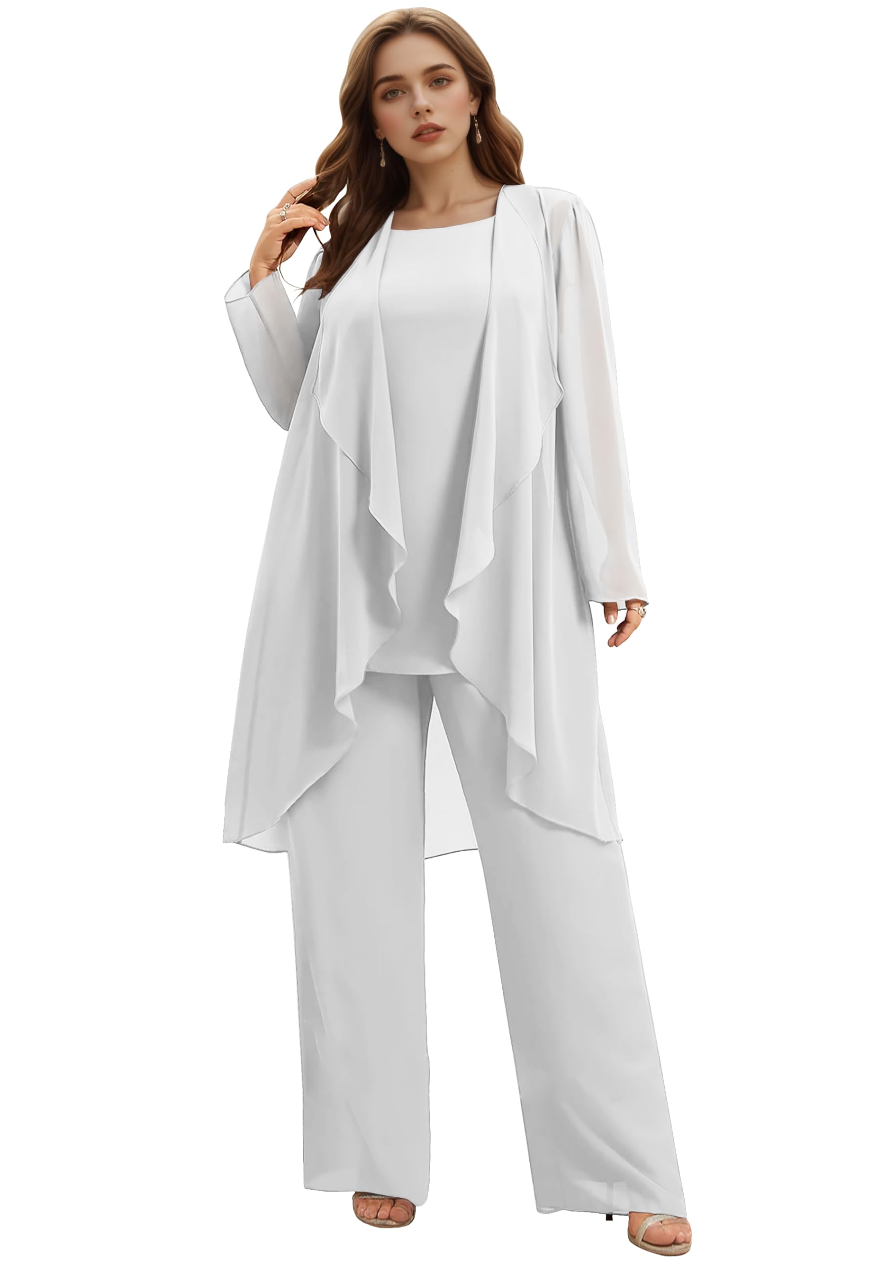 3 Piece Chiffon Mother of The Bride Pant Suits for Wedding Formal Outfit Plus Size Womens Pantsuits