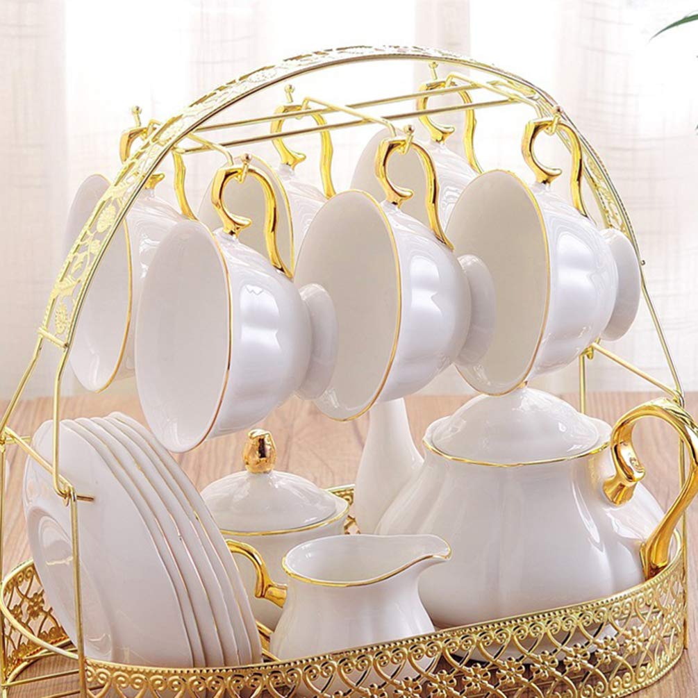 Luxshiny Desktop Stand Cup Stand Mug Holder Basket, Iron Cup Holder Mug Holder Stand Coffee Mug Rack Wrought Iron Mug Holder for Cabinet Table (Golden) Wire Holder