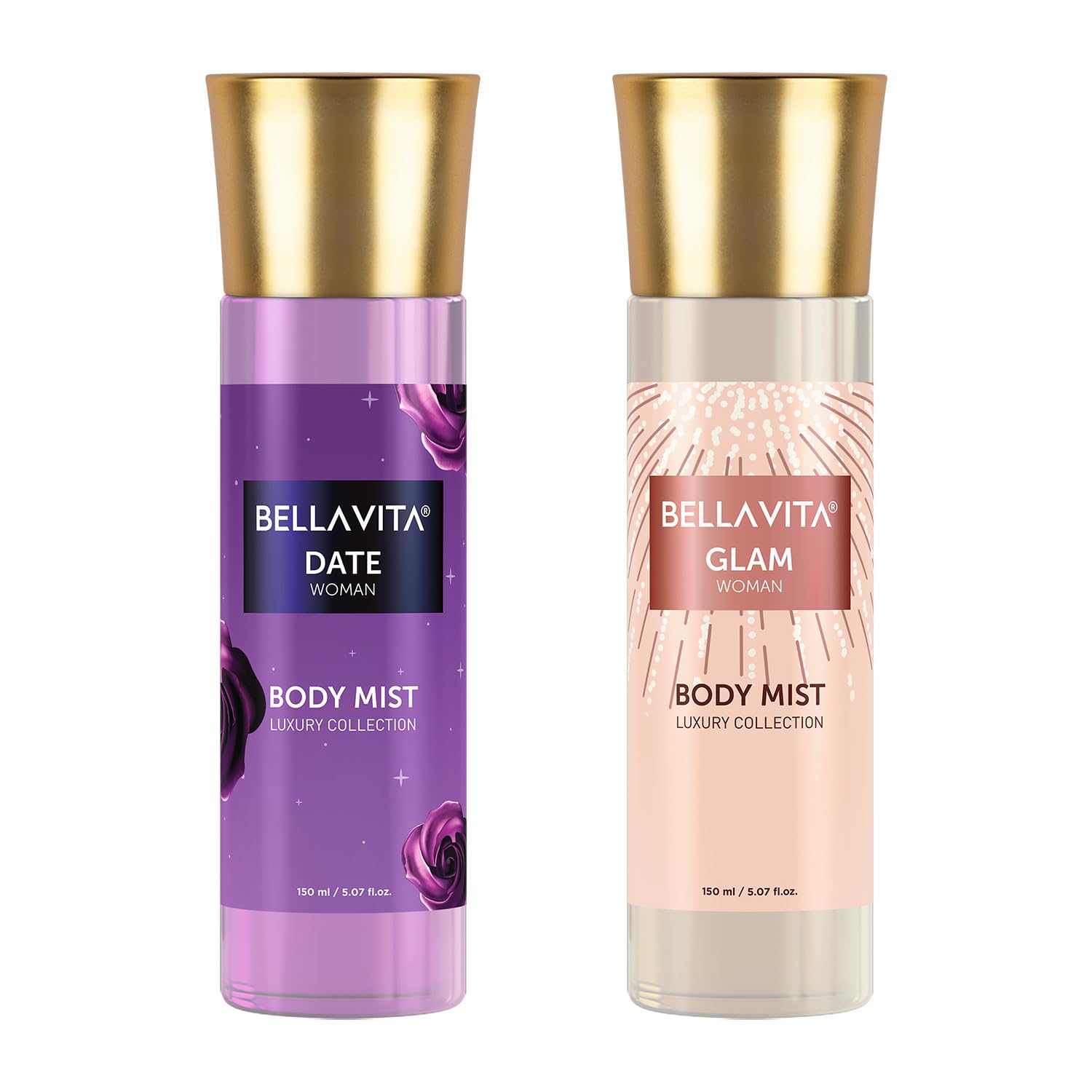 Bella Vita Luxury Date & Glam Body Spray Mist Liquid Perfume Combo with Long Lasting Refreshing Floral & Fruity Fragrance Scent of Pink Pepper for Women, 150 ML Each