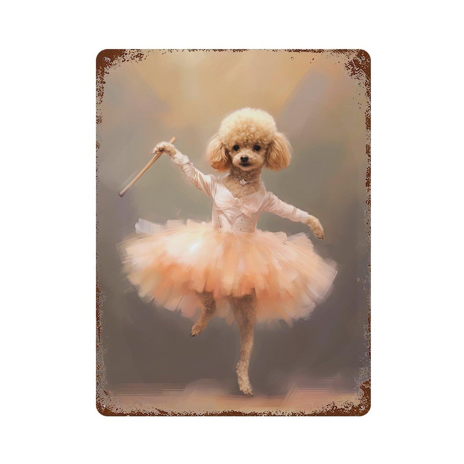 Vintage Rust Metal Sign with Toy Poodle Ballerina Design 15.7"x11.8", for Shed, Workshop And Garage Wall Decor, Classic Wall Plaque