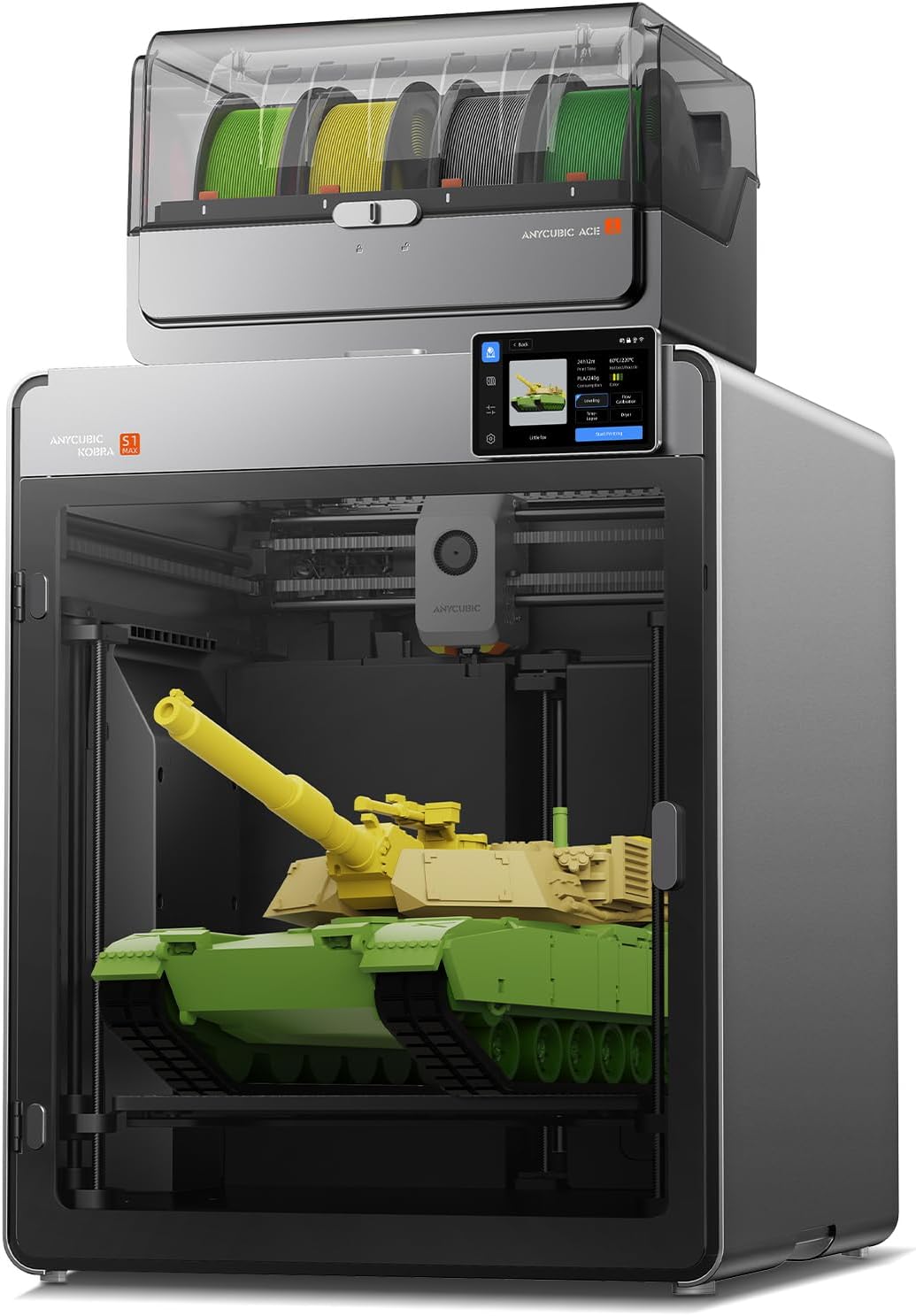 Anycubic Kobra S1 Max Combo 3D Drucker Groß, 65 °C aktive Kammerheizung, Vollständig Geschlossene CoreXY-Struktur, Druck mit maximal 16 Farben, Druckgröße 350x350x350 mm