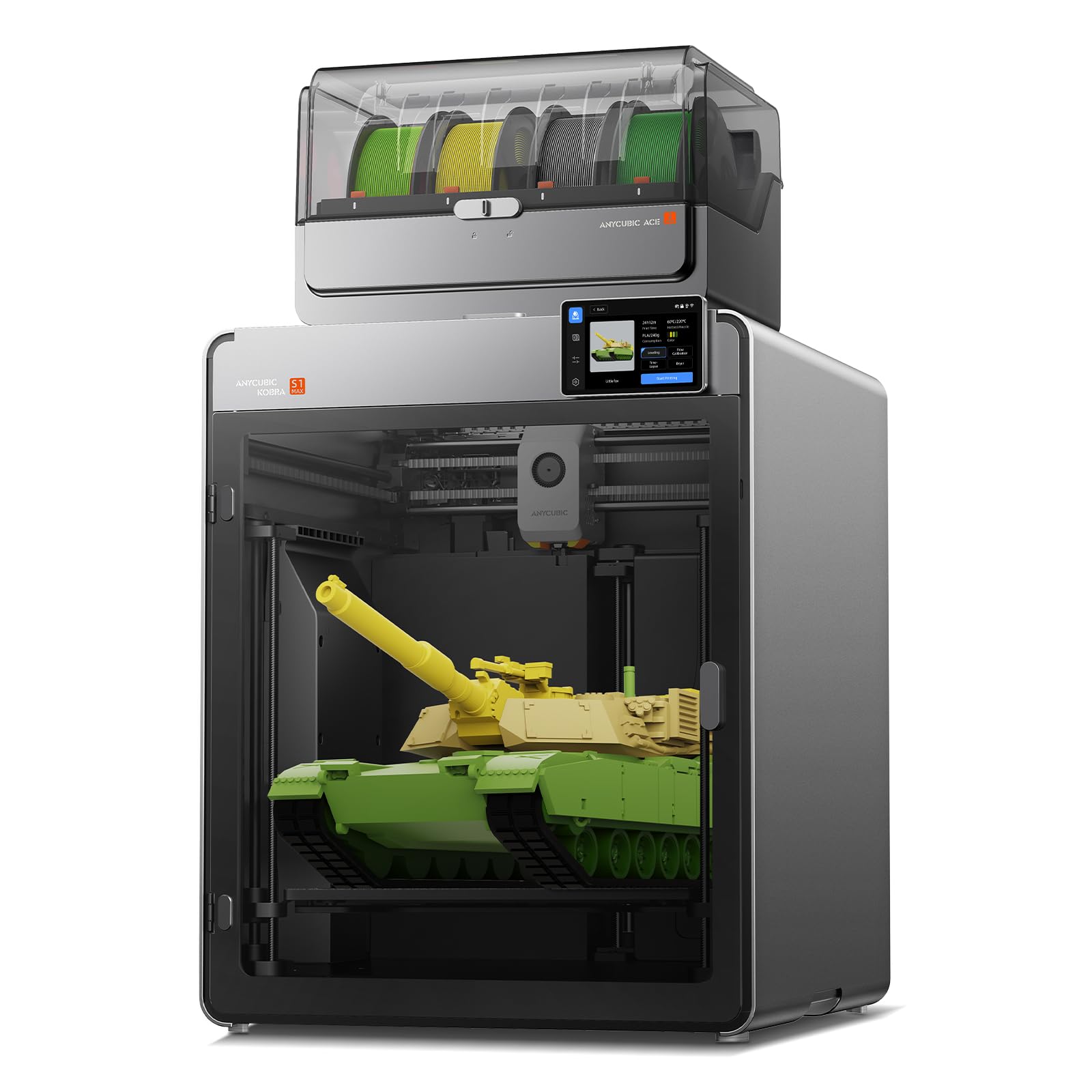 Anycubic Kobra S1 Max Combo 3D Drucker Groß, 65 °C aktive Kammerheizung, Vollständig Geschlossene CoreXY-Struktur, Druck mit maximal 16 Farben, Druckgröße 350x350x350 mm