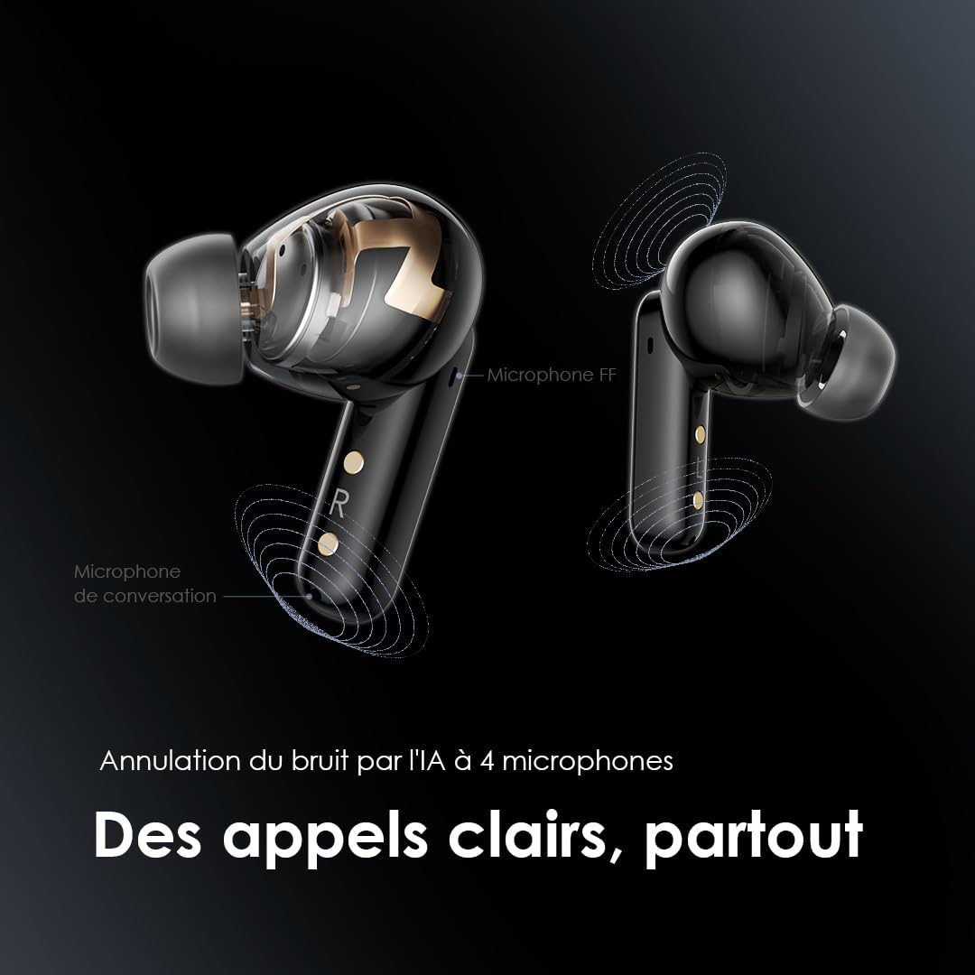 Oraimo SpaceBuds - Écouteurs Bluetooth sans Fil, Réduction de Bruit Active ANC Hybride 50dB, Autonomie 40h, Écouteurs Intra Auriculaires Basse Latence Jeu, 6 Micros Appel Clair, IP54 - Space Grey
