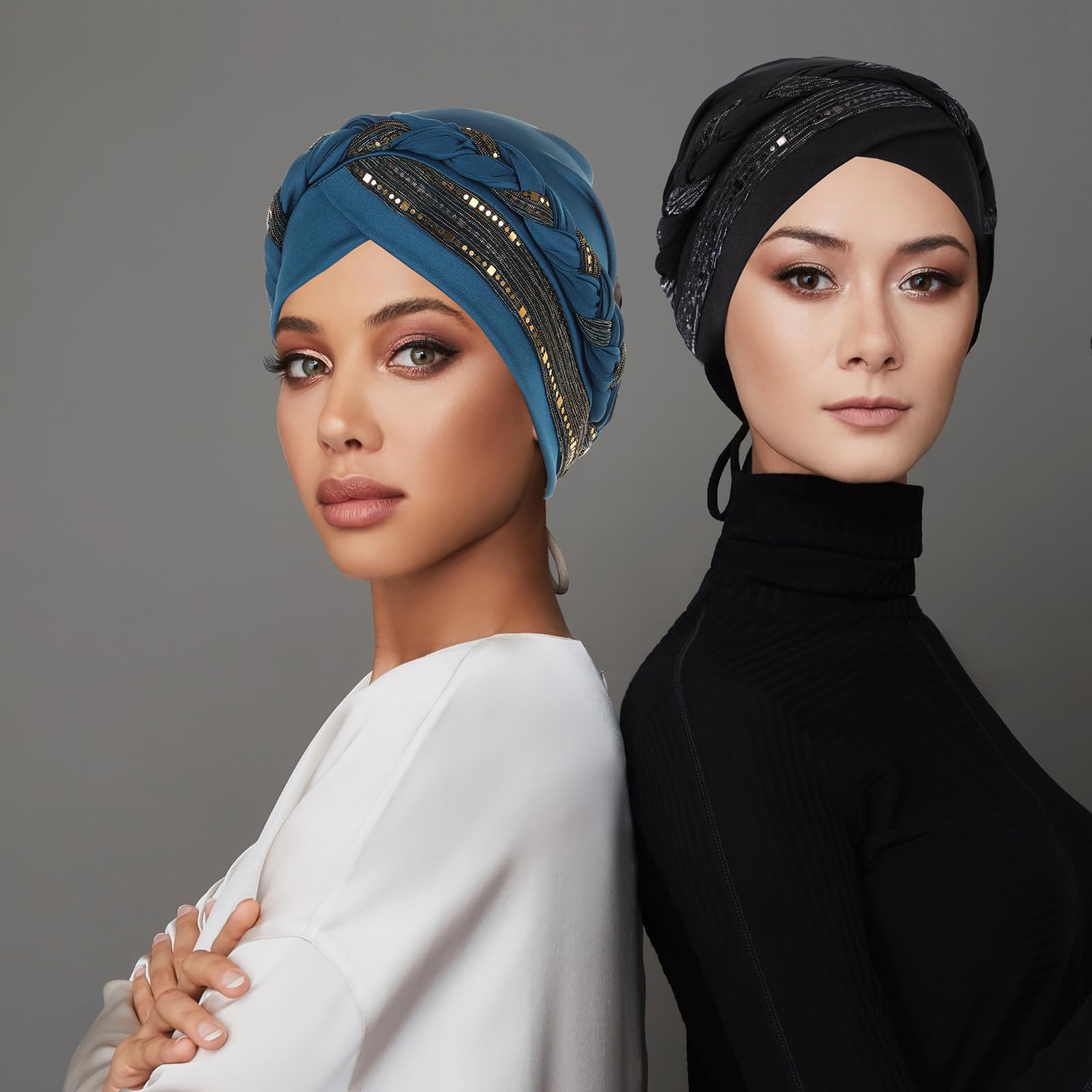 XEPST 2 Pièces Turbans pour Femmes, Pré-noué torsadé Chapeau Tresse Cheveux Couvertures, Enveloppements de Tête Africains pour Femmes Noires Chapeaux de Cancer Chimio Turban