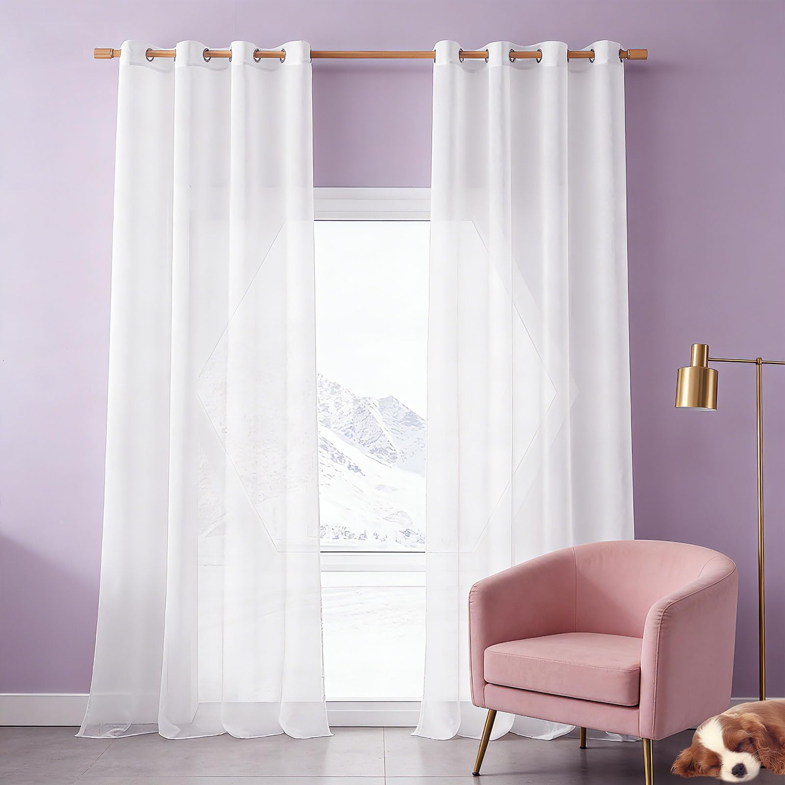 GUOJUN Gardinen Vorhänge mit Ösen 175 x 265 cm Weihnachten Dekoration, mit Ösen Vorhang Schlafzimmer Transparent für Schlafzimmer Wohnzimmer, Weiß