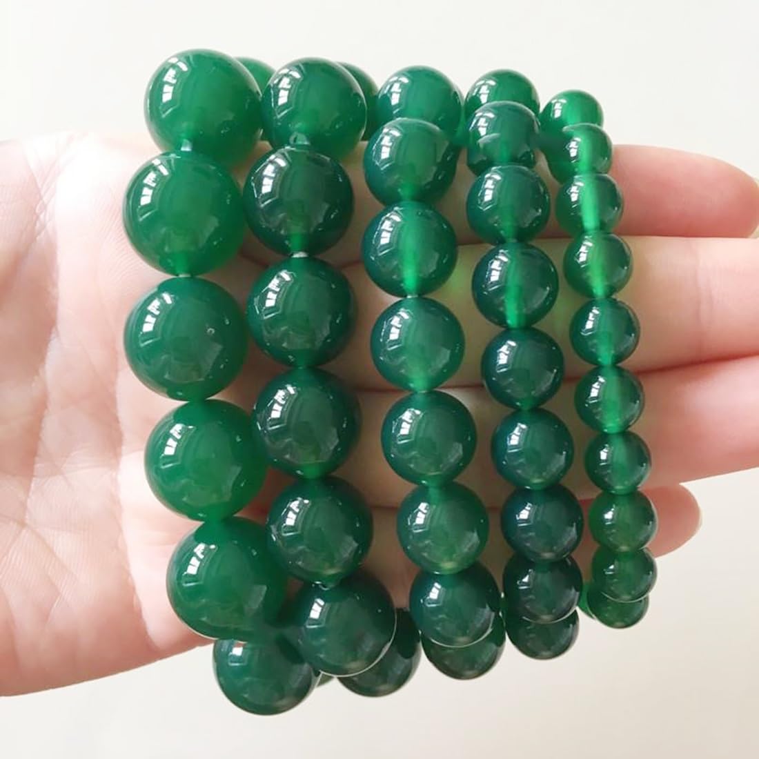 QHQQXN Bracciale in Giada Naturale da Donna, Bracciale con Perline Elasticizzate in Cristallo di calcedonio, Agata Verde