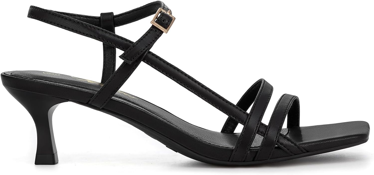Athlefit Women's Kitten Heels Square Toe Low Heel Strappy Sandals Ankle Strap Buckle Dress Heeled Sandals - Image 3