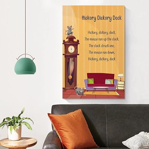 Miniatura 4 de Hickory Dickory Dock - Póster educativo de rimas infantiles para jardín de infantes, póster de lienzo decorativo para pared, pintura al óleo para