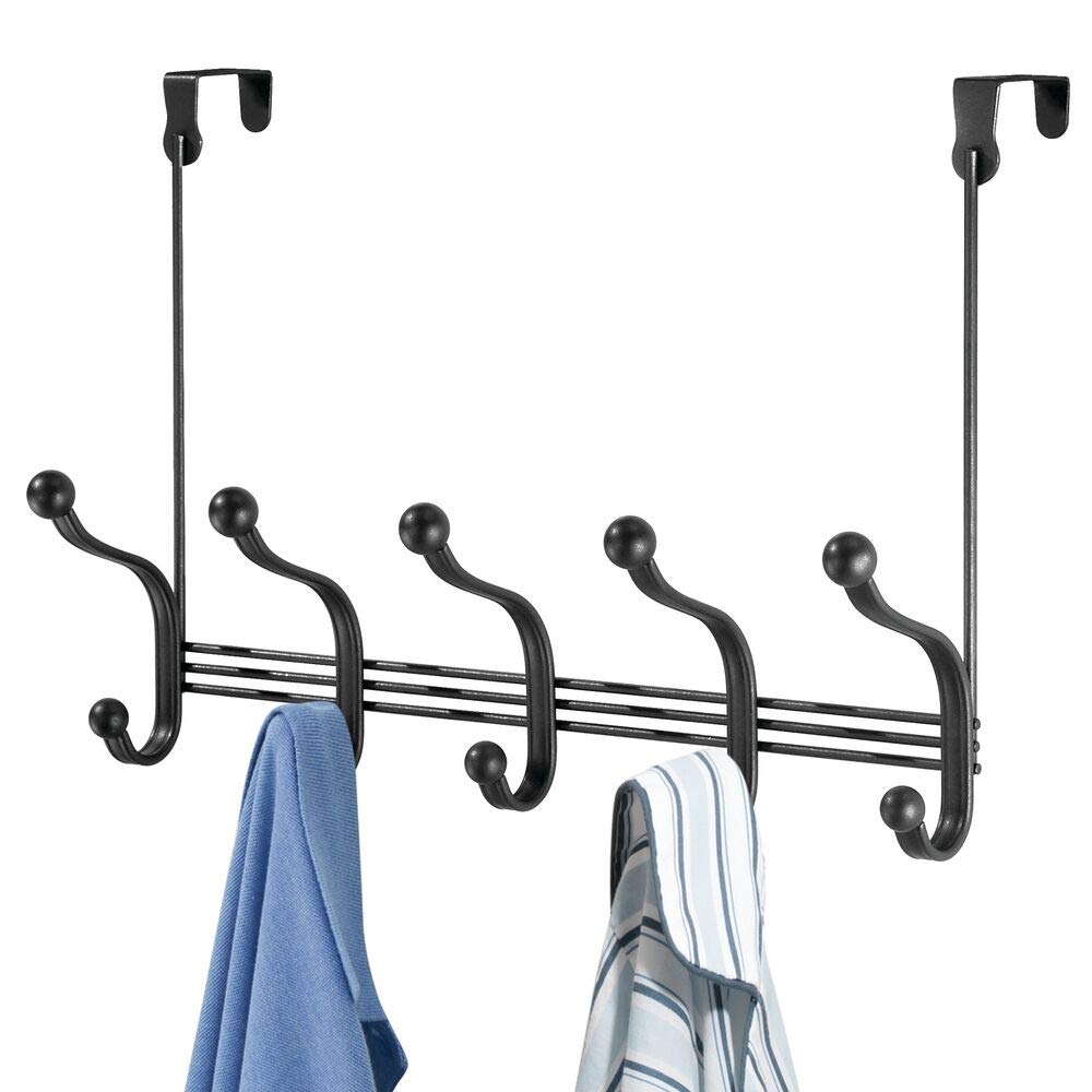 mDesign Over Door 10 Hook Steel Storage Organizer Rack for Coats, Hoodies, Hats, Scarves, Purses, Leashes, Bath Towels & Robes - Matte Black