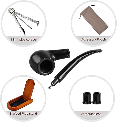 Miniatura 8 de Joyoldelf Pipa de tabaco, pipa de madera de lujo para fumar con soporte para pipa, tubos de tabaco de ébano para fumar con raspador de pipa, caja