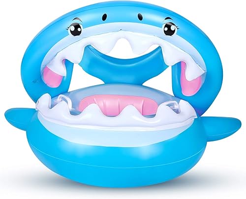 Miniatura 7 de Flotador de piscina para bebés con toldo inflable de tiburón para niños de 6 a 36 meses