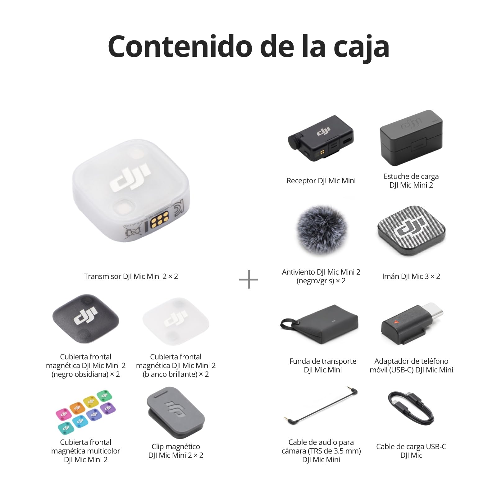 dji Mic Mini 2 (2TX + 1RX estándar + Estuche de Carga), micrófono inalámbrico para móvil iPhone y Android/cámara/Tableta/PC, batería 48h, transmisión hasta 400m, Cubierta magnética Multicolor