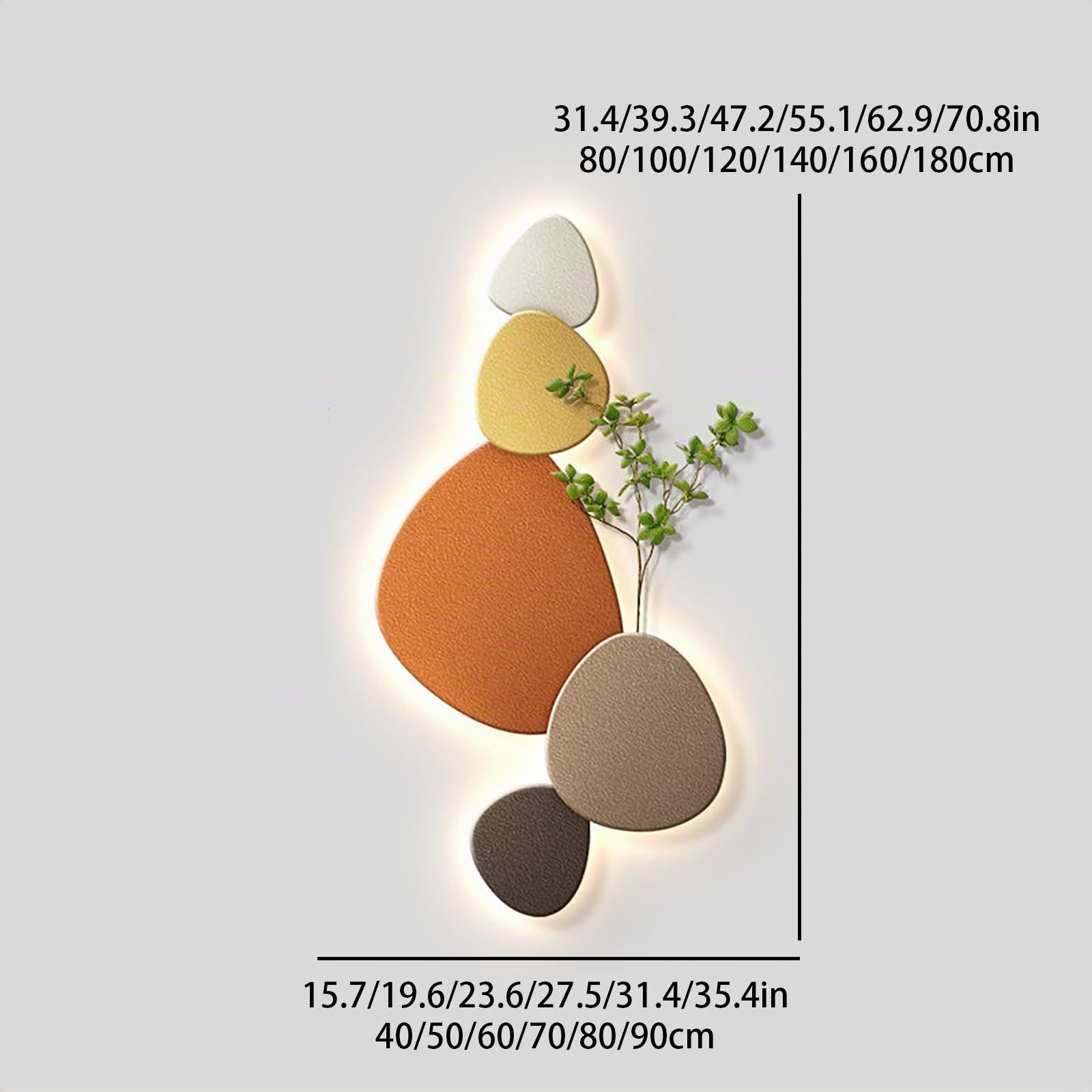 Decorazione da Parete LED 3D, Scultura Murale in Arenaria, Quadro in Rilievo con Retroilluminazione, Grande per Soggiorno Camera Letto Ingresso Corridoio(A,40 * 80CM)