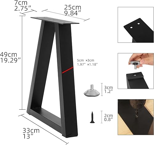 Miniatura 4 de Juego de 2 patas de metal trapezoidales de 19 pulgadas, patas de repuesto para mesas de café, bancos, escritorios modernos, mesitas de noche, sofá