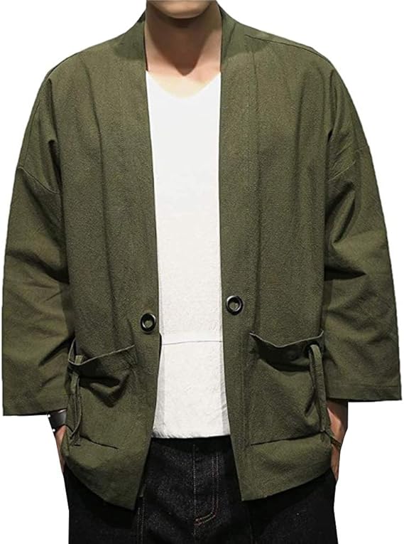 Men Japanese Kimono Jacket Cotton Yukata Coat Outwear Vintage Loose Top Open Front Summer Coat