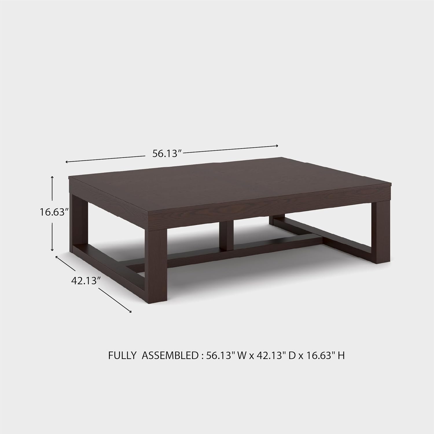 BOWERY HILL Oversized Rectangular Coffee Table, Dark Brown Finish, 56 in x 42 in x 16 in, Contemporary Design, Oil-Rubbed Distressing, Mid-Century Style Living Room Table