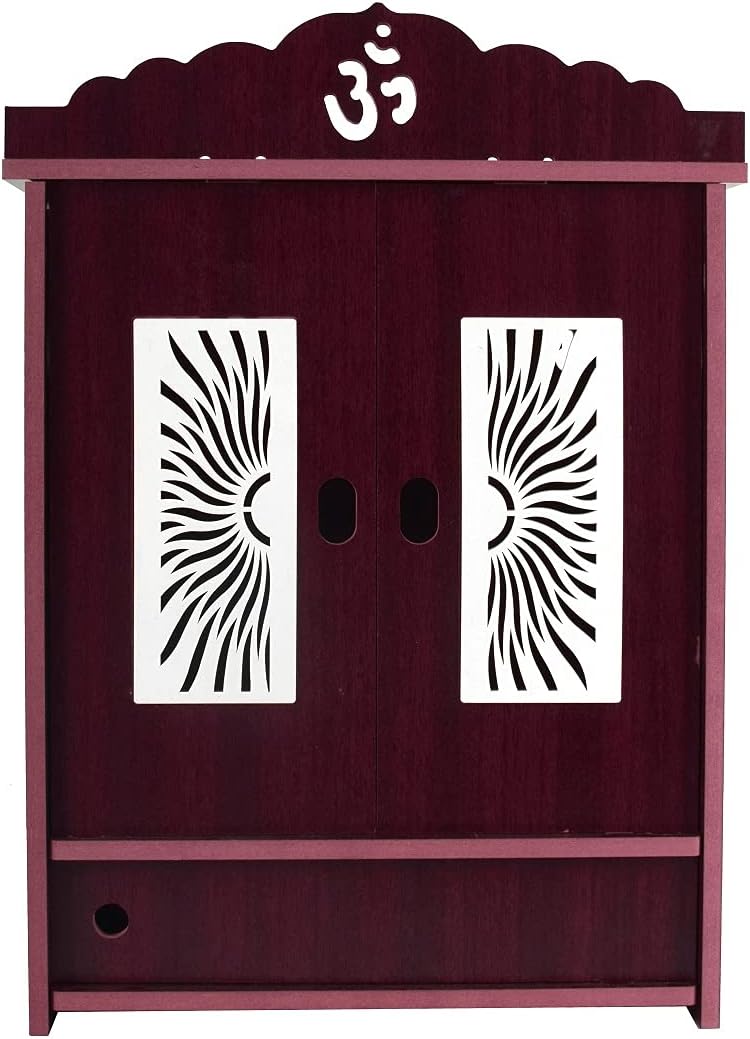 MIDU Pooja Mandir For Home Wall Hanging Mdf Wooden Temple With Door Brand (Dark Brown,41 Cm)