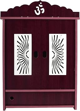MIDU Pooja Mandir For Home Wall Hanging Mdf Wooden Temple With Door Brand Dark Brown,41 Cm