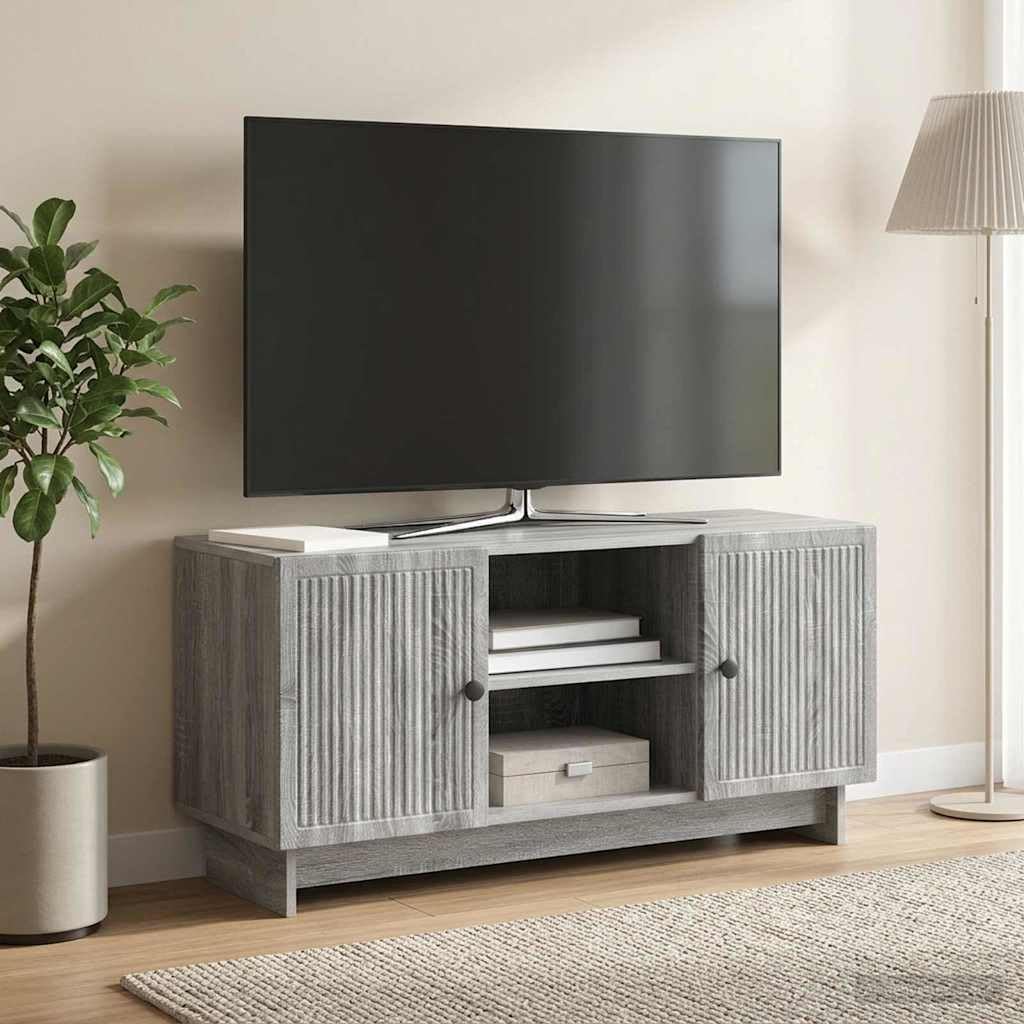 Hothingwell TV-Bank, 102 x 34,5 x 50 cm, Sonoma, Grau, Ingenieurholz | Verstellbare Regale, Türen mit Scharnieren 90 °, Griffe aus Metall, einfache Reinigung mit feuchtem Tuch