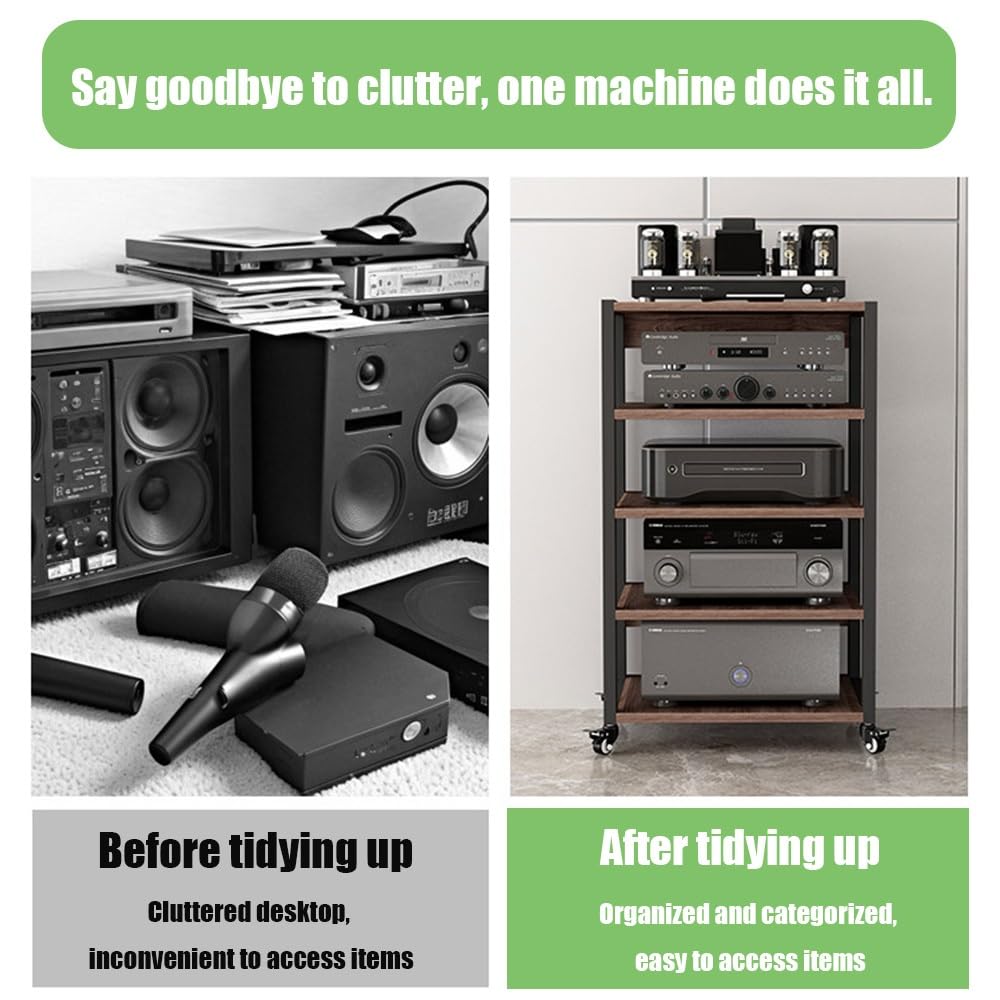 Generico Rack Multimediale AV Mobile, Mobiletto Porta Componenti Aperto HiFi A 2 3 4 Ripiani, Mobile Stereo HiFi Con Ripiani Regolabili, Altoparlanti Rack(55x40x48.5cm/21.7x15.8x19in)