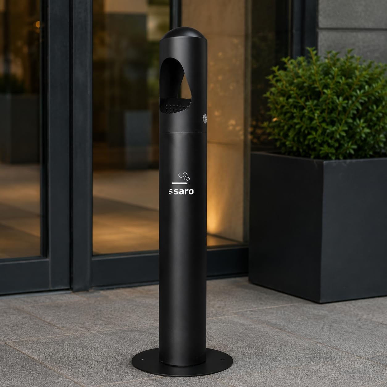 SARO schwarzer Standascher - Edelstahl-Innenbehälter – 290×290×1000 mm – Abschließbar – Für Innen- & Außenbereiche – Modell RANA