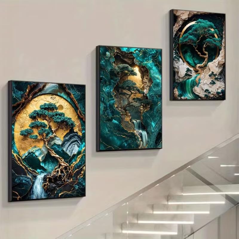 Lienzos artísticos de jade verde y oro para una decoración sofisticada