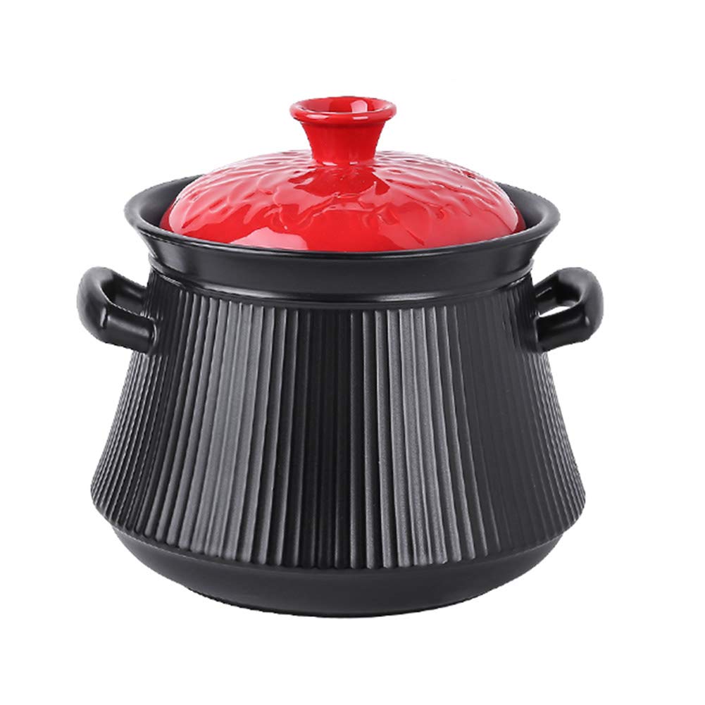 Portable Stockpot With Anti-scalding Ears,Keep Food Delicious,Soup Pot,High Capacity Ceramic Casserole,Not-slip Durable Saucepan Red 4l