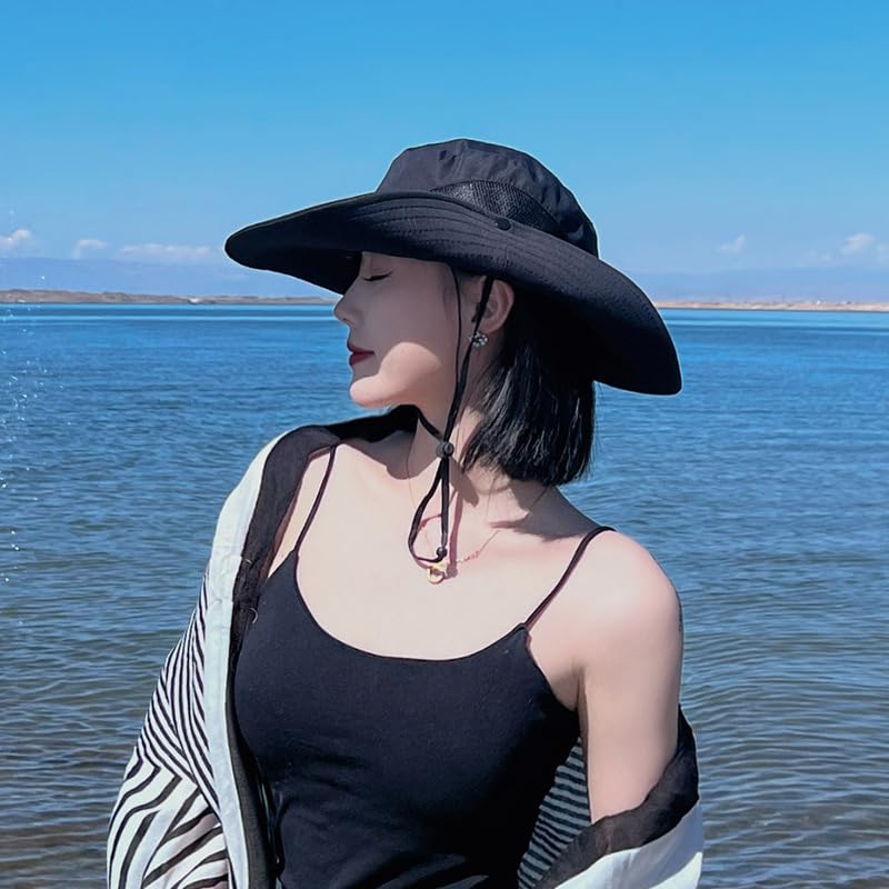 Image of Sun Hat for Women Summer UV Protection Beach Hat with Ponytail Hole