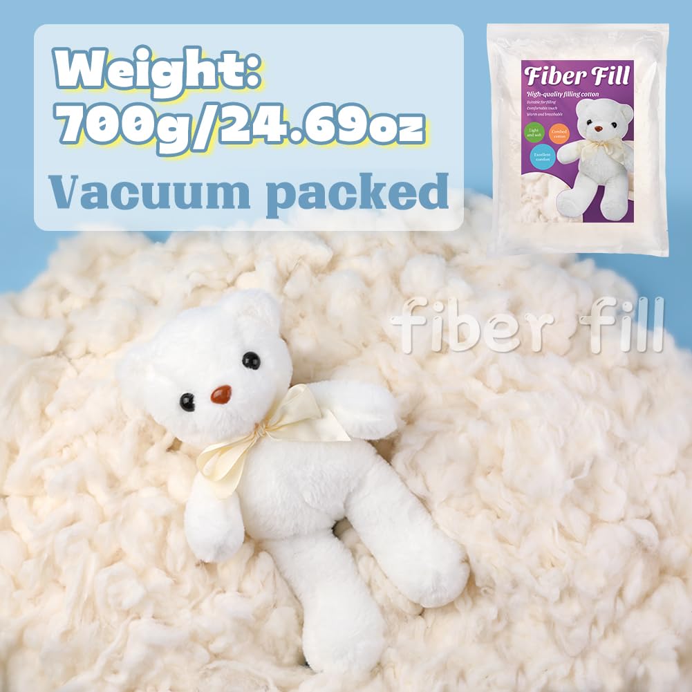 Relleno de algodón, relleno de algodón natural de 24.69 onzas, relleno de almohada suave, algodón peinado para animales de peluche, relleno de ganchillo premium para cojines de peluche,