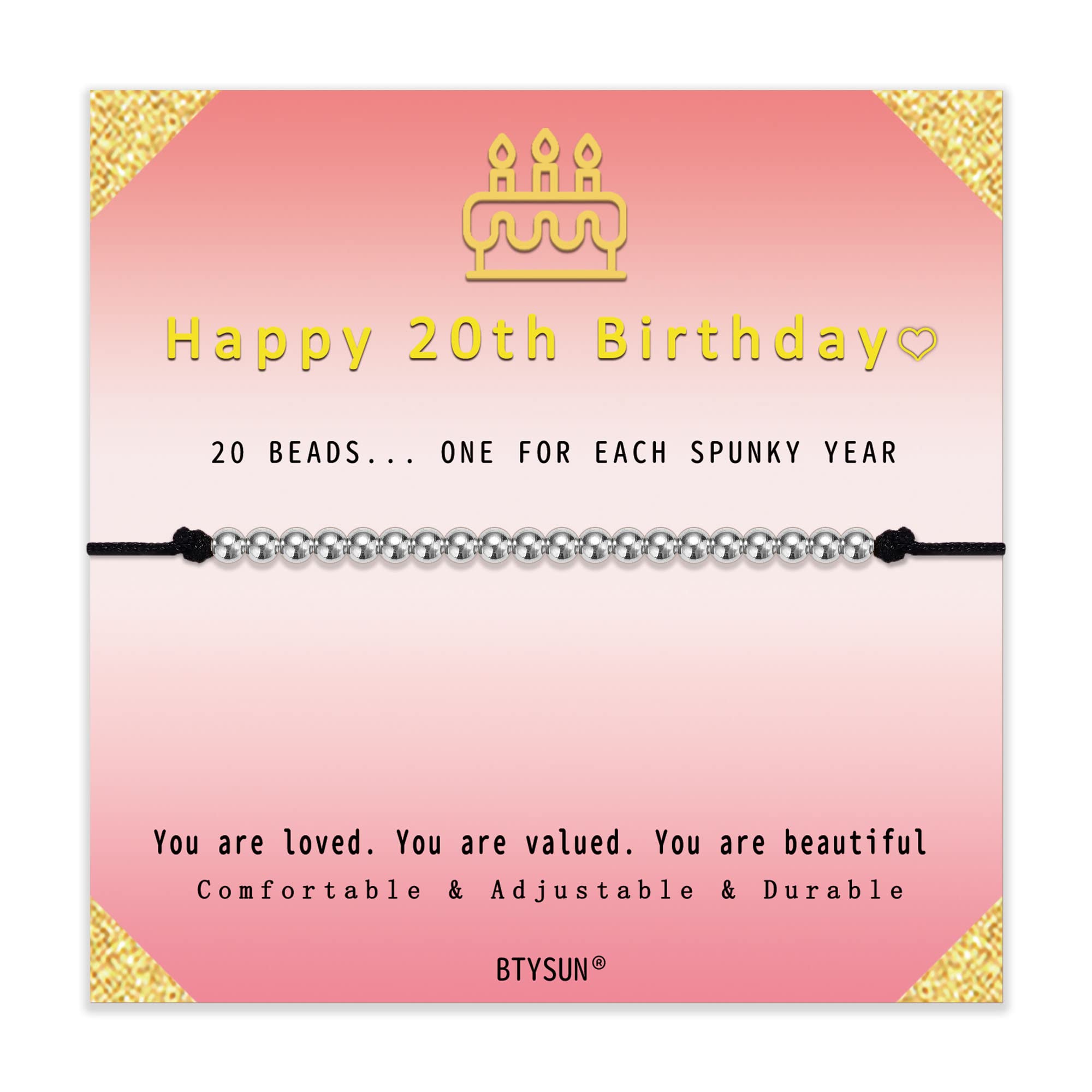 Btysun Best Friend Birthday Gifts for Women 20th Silver Bead Bracelets for Teen Friendship Birthday Gifts Female Strand Bracelets Christmas Jewelry for Sister Girlfriend Daughter