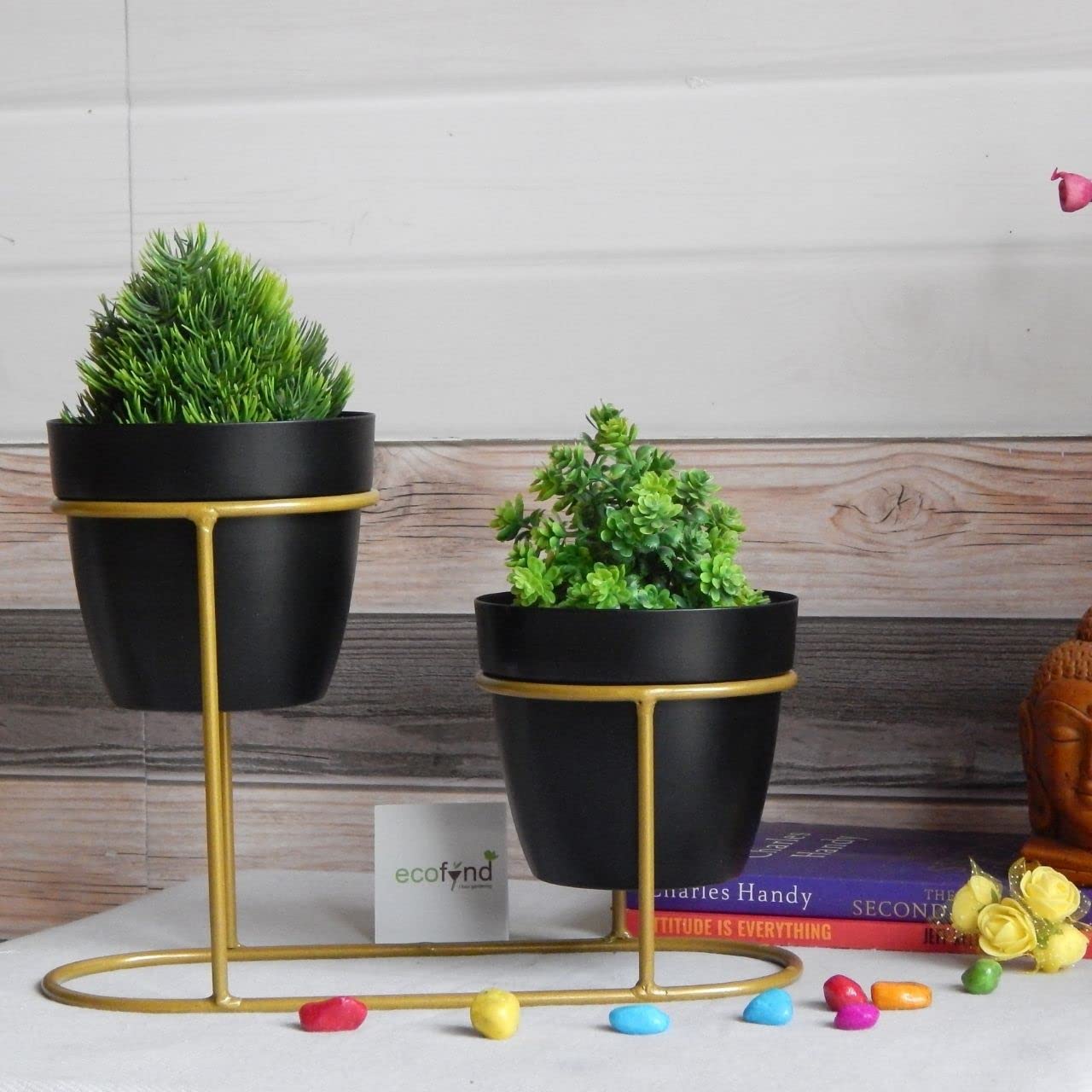 ecofynd Elis White Planter Pot & Stand - Modern Garden Decor -8