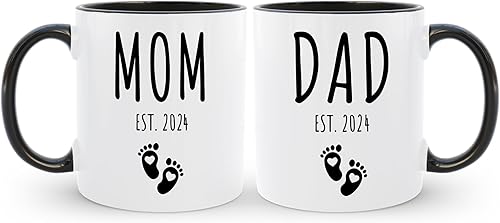 HomeBee Juego de tazas de café Mom Dad Est 2024, regalo para padres que esperan y nuevos padres para parejas, anuncio de embarazo, regalo de