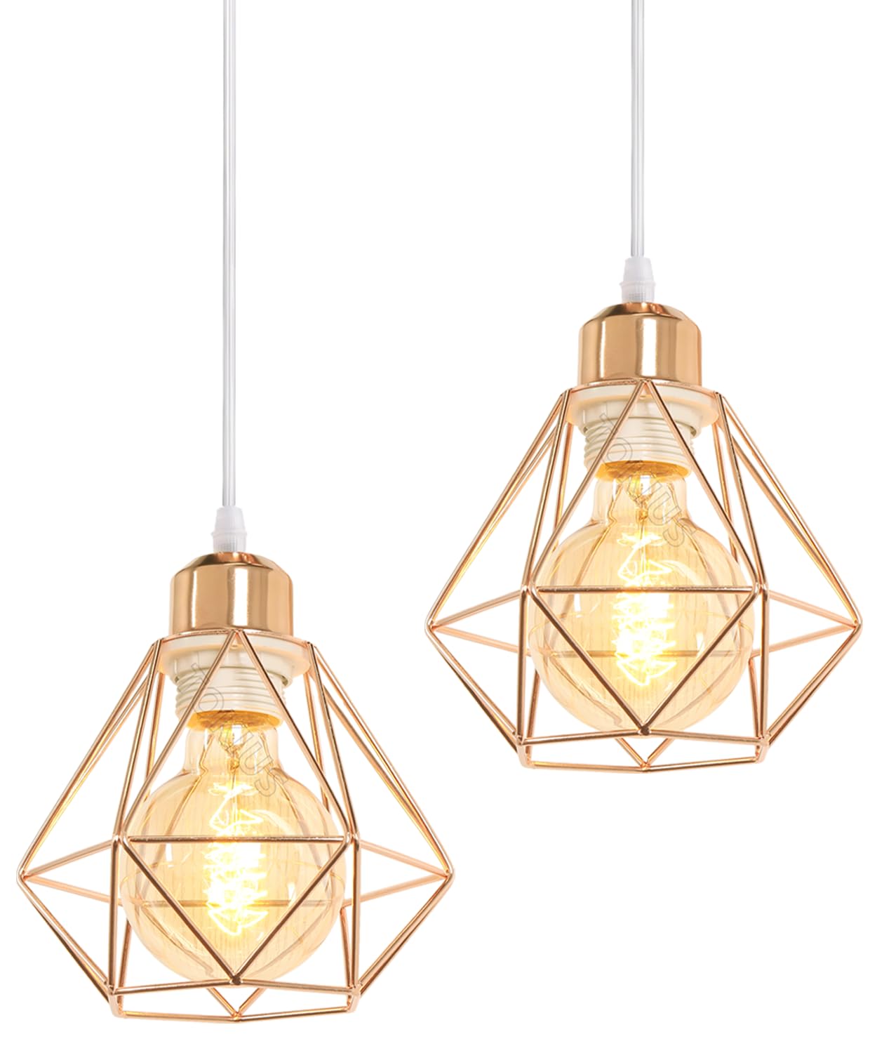 2 pezzi Lampada a Sospensione Industriale Vintage Plafoniera E27 Metallo Lampadario Soffitto Nero Gabbia ferro Ø160mm per Corridoio Portico Camera da Letto