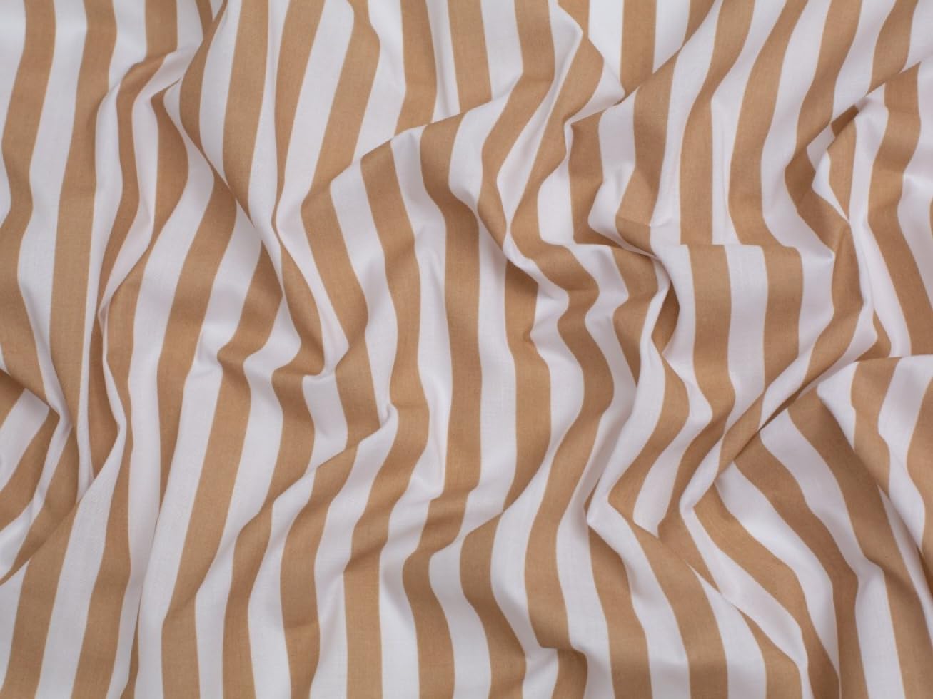 Minerva Beige/White Stripe Print Polycotton Dress Fabric & - Per Metre