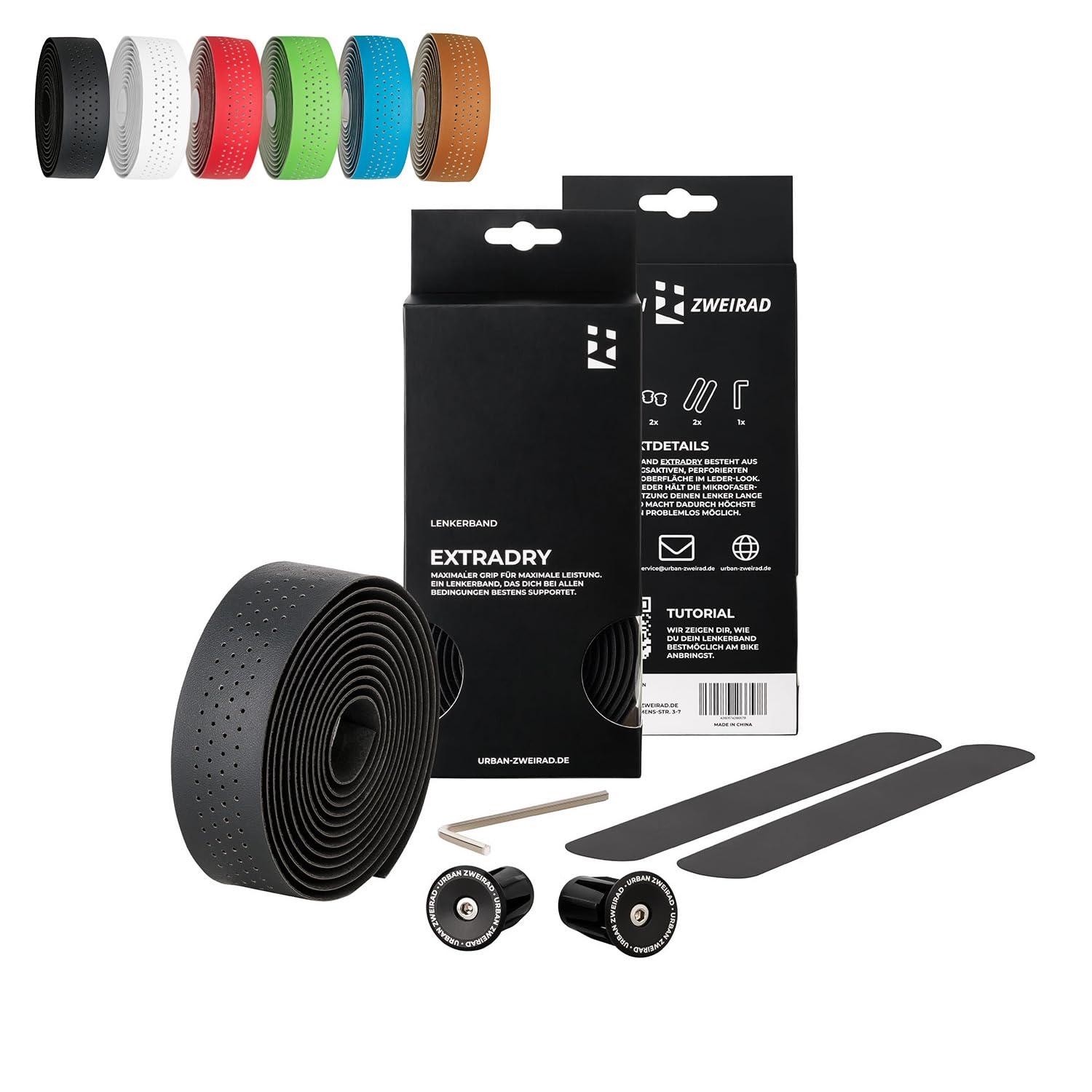 URBAN ZWEIRAD Premium Extra Dry - Nastro manubrio bici corsa nero - Nastro bici da corsa manubrio autoadesivo incl. terminali alluminio - nastro per manubrio bici da corsa e gravel (nero)