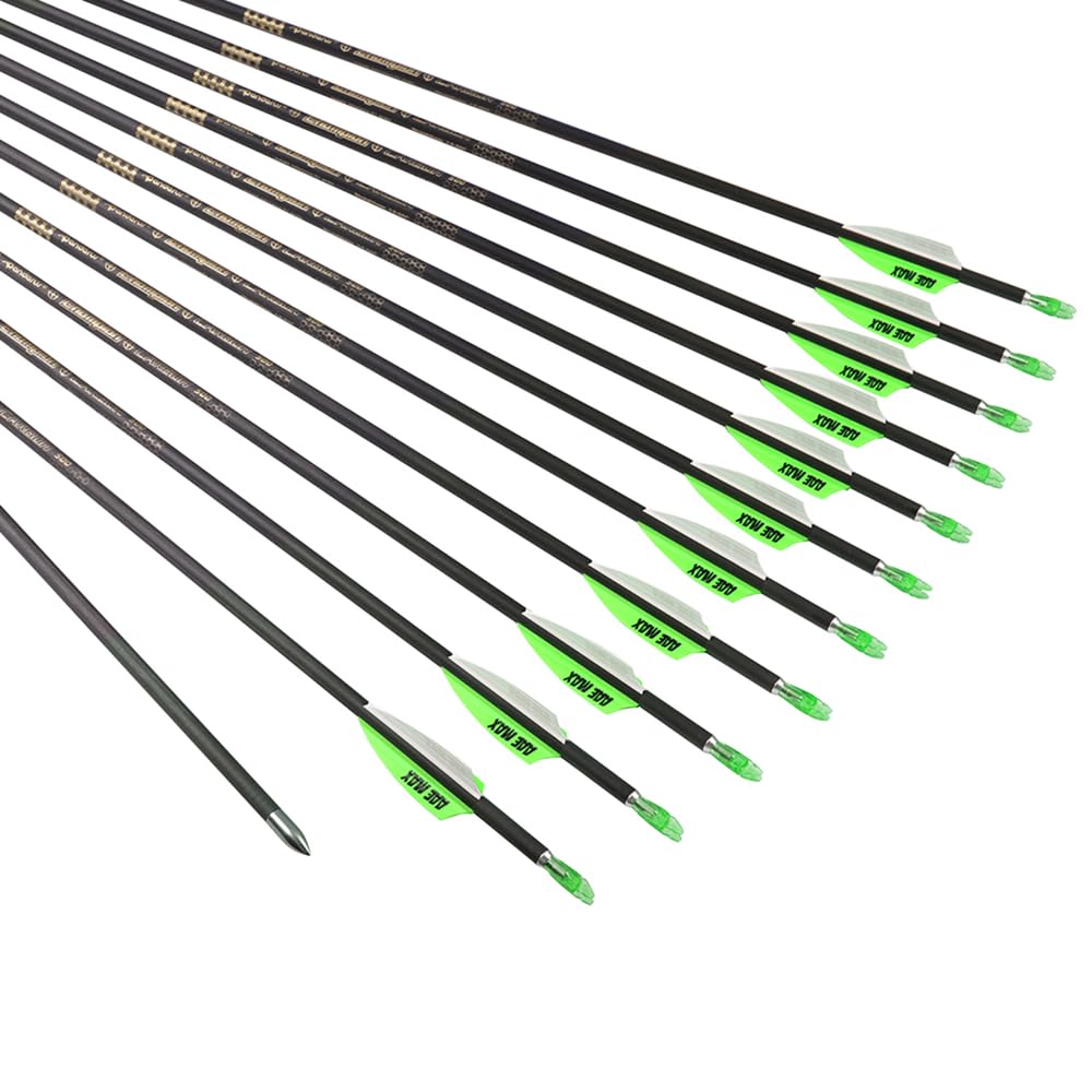 12 pz Tiro con Arco Flechas de Competición ID 4,2 mm Spine 300 400 500 600 700 800 900 1000 1100 1200 1300 1400 1500 Verde Blanco Ranuras de Aire Paleta Flecha de Carbono