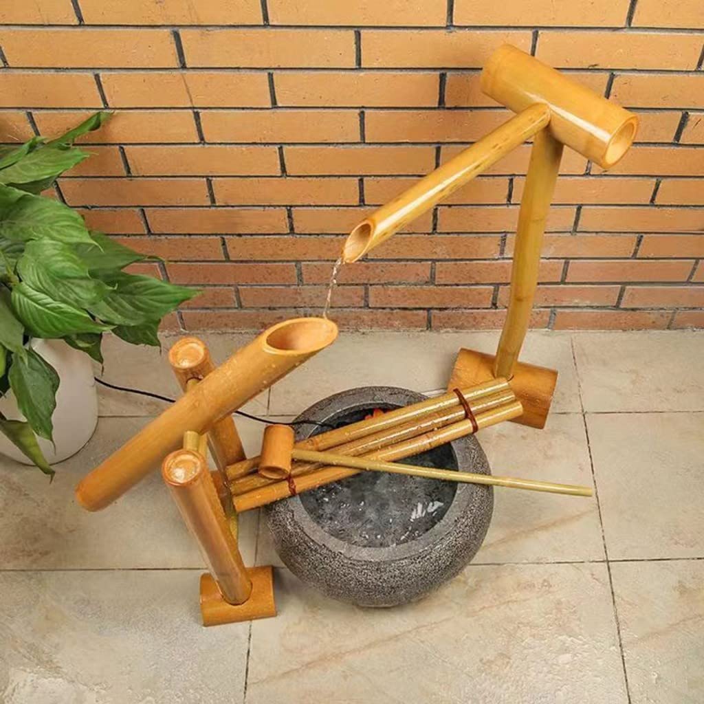 Fontana d'Acqua in bambù, Fontana con Pompa a Dondolo da Giardino Zen - Decorazione da Giardino Giapponese Fatta a Mano con Pompa (Pietre Non Incluse)