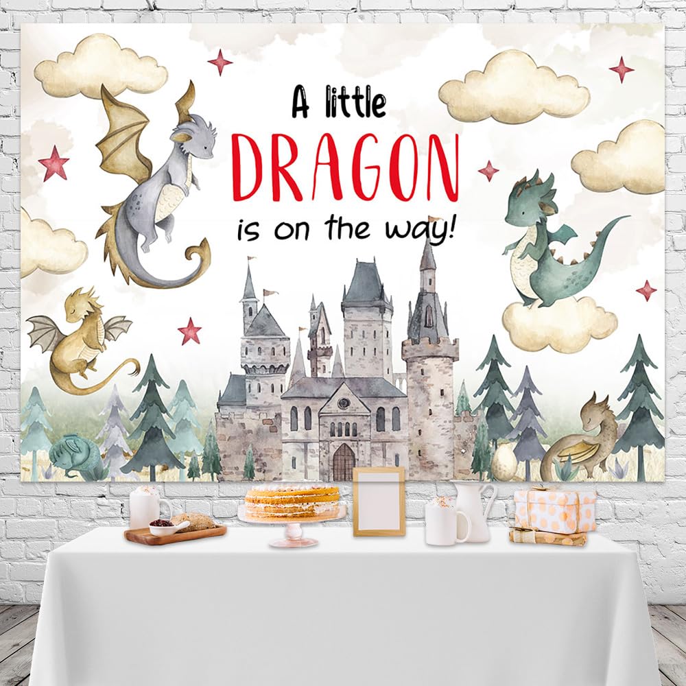 Mocsicka Dragon Baby Shower Backdrop A Little Dragon is on The Way Girl Boy Dragon Theme Photography Background Banner Cake Table Decorations for Kids New Born Supplies (7x5ft)