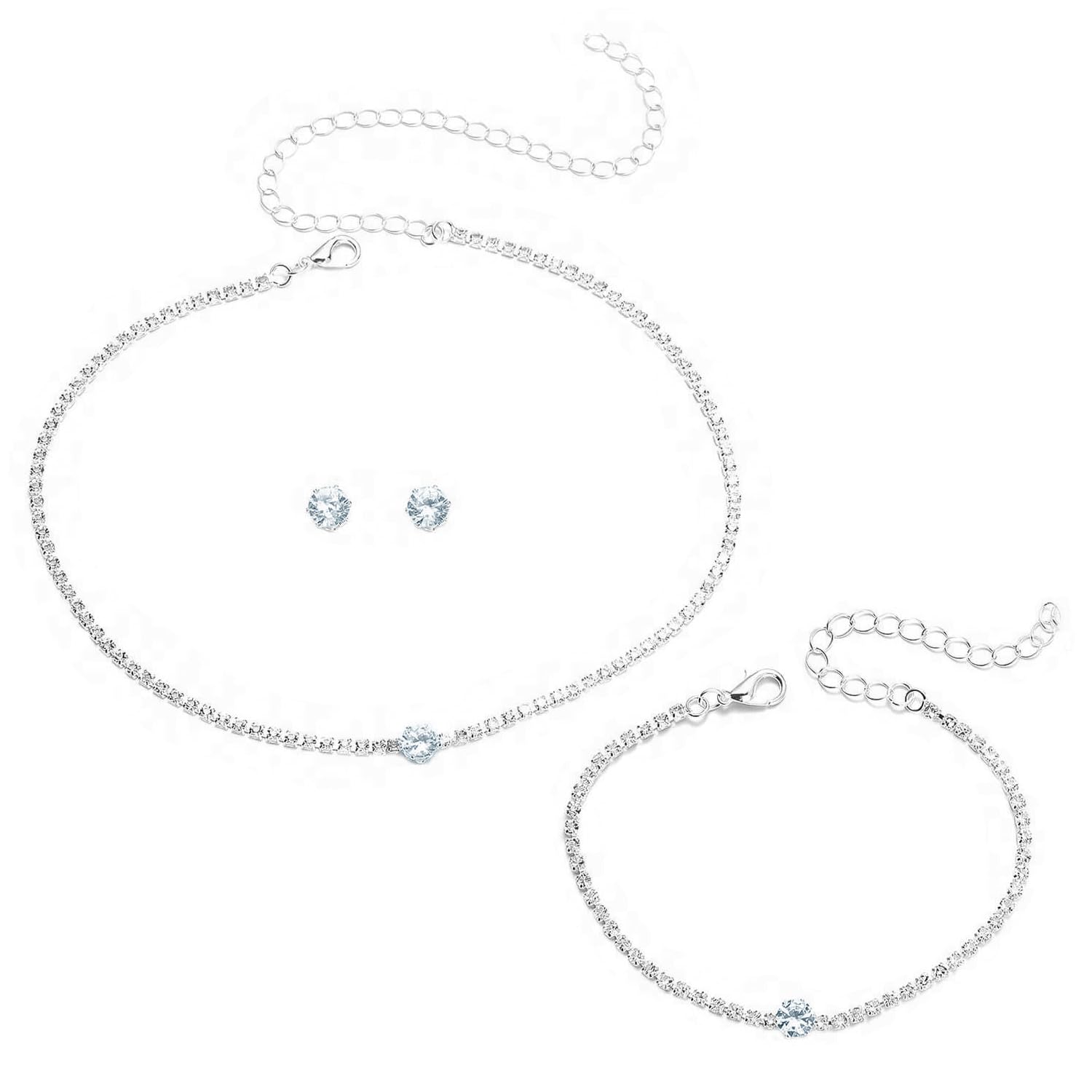 peora Silver Plated Cubic Zirconia Studded Necklace Bracelet and Stud Earrings Fashion Jewellery Set for Women & Girls-picture-56