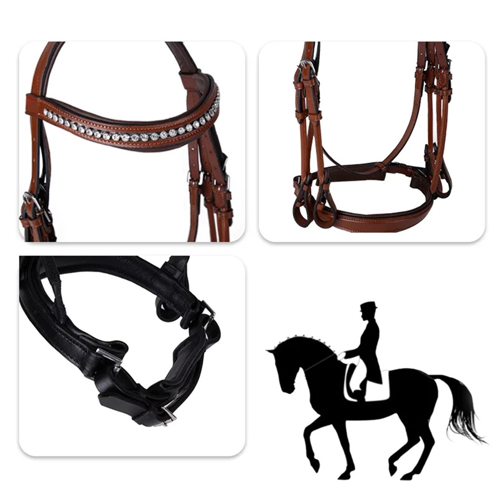 Brida y riendas for Caballos, competición de Doma, Brida for Caballos con riendas de Cuero para Caballos(Brown M)