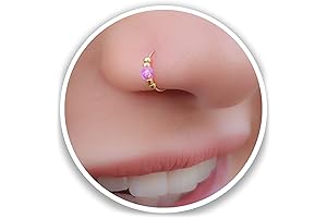 Thin 14k Gold Filled Heart Nose Hoop Featuring Pink Opal Stone