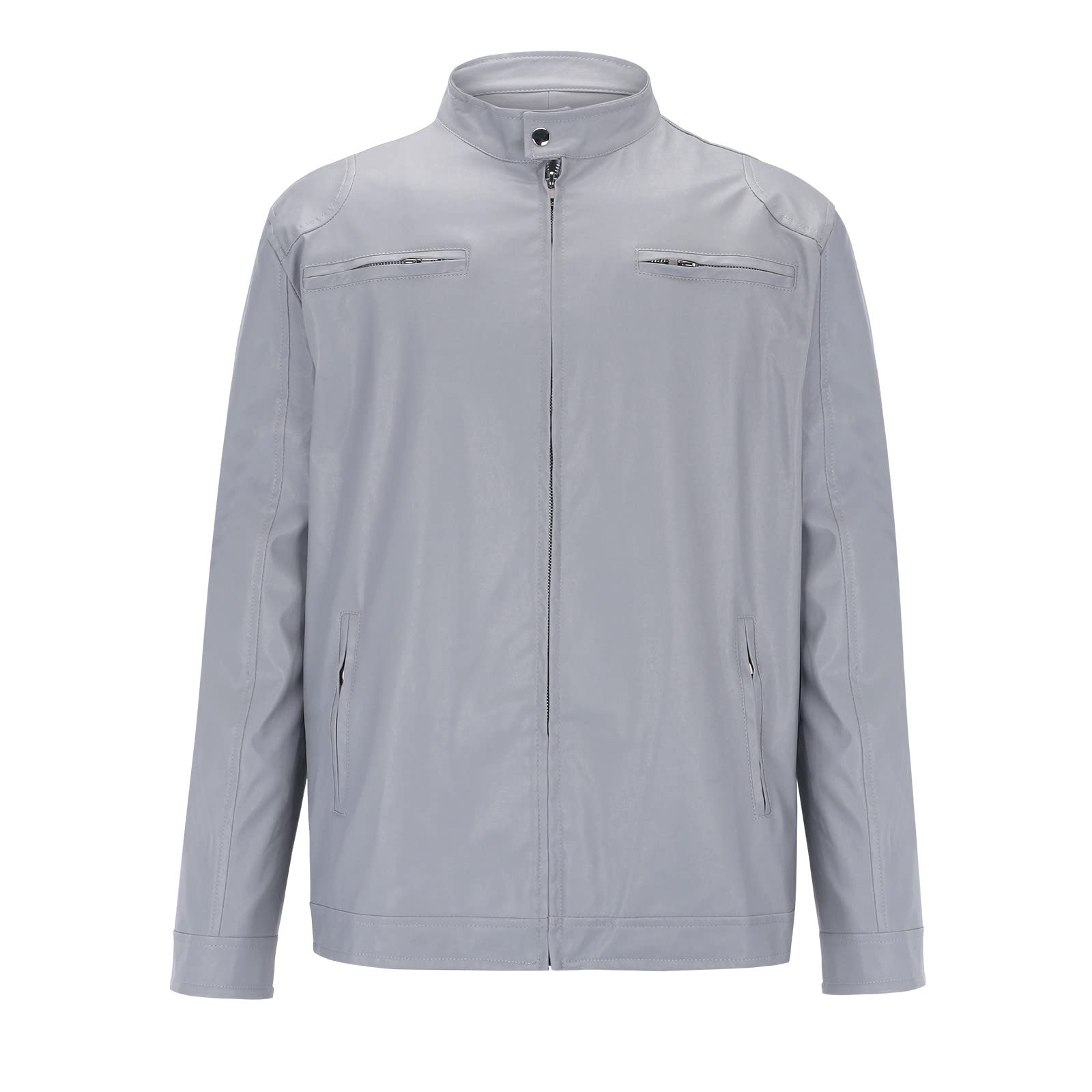 Giubbotto moto uomo collo alto effetto pelle sintetica, giacca casual chiusura zip, giubbotto da motociclista urbano