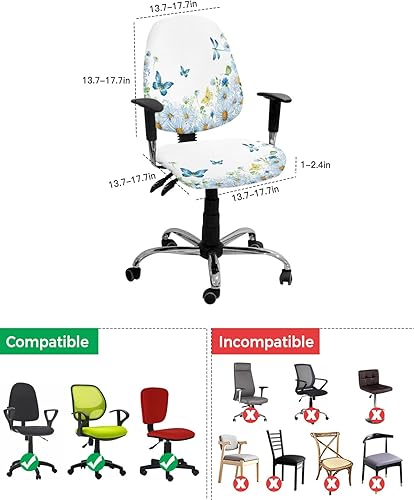Miniatura 4 de Savannan Fundas para silla de oficina de computadora, margaritas azules, acuarela, floral, mariposa, libélula primavera y verano, estirable,