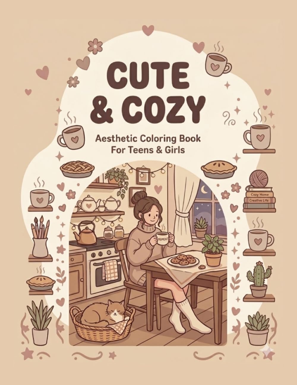 CUTE & COZY: Aesthetic and Simple Coloring Book for Teens & Girls – Cute Cozy Scenes for Relaxation, Stress Relief, Mindfulness and Creative Fun
