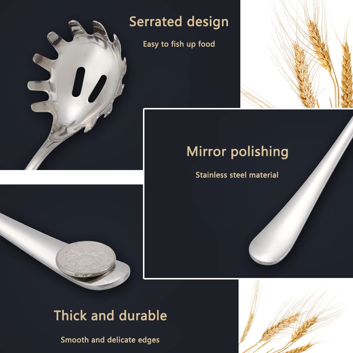 Cuchara para espaguetis de acero inoxidable, 24 cm
