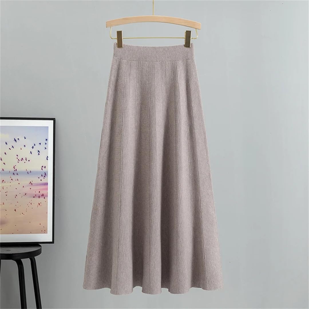 Yeuyyben Maglia Lunga Donne Maxi Maglione Gonna Elastico A Vita Alta Gonne Elegante Autunno Inverno Caldo Maglia Midi Gonna Femme