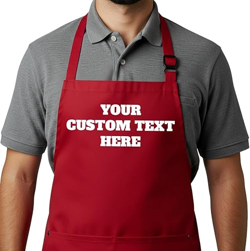 Miniatura 5 de Delantal personalizado para hombres y mujeres, texto personalizado, babero de chef ajustable impermeable con 2 bolsillos, delantal de cocina