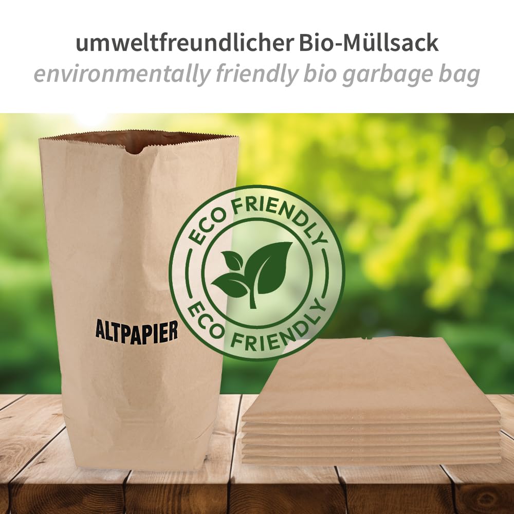 100 Stück Franz Mensch NATUREStar Bio Papiermüllsäcke, 80 L, 2-lagig, mit Aufdruck "Altpapier", 550 x 850 x 200 mm, Papiersäcke für Altpapier, Biomüllsäcke
