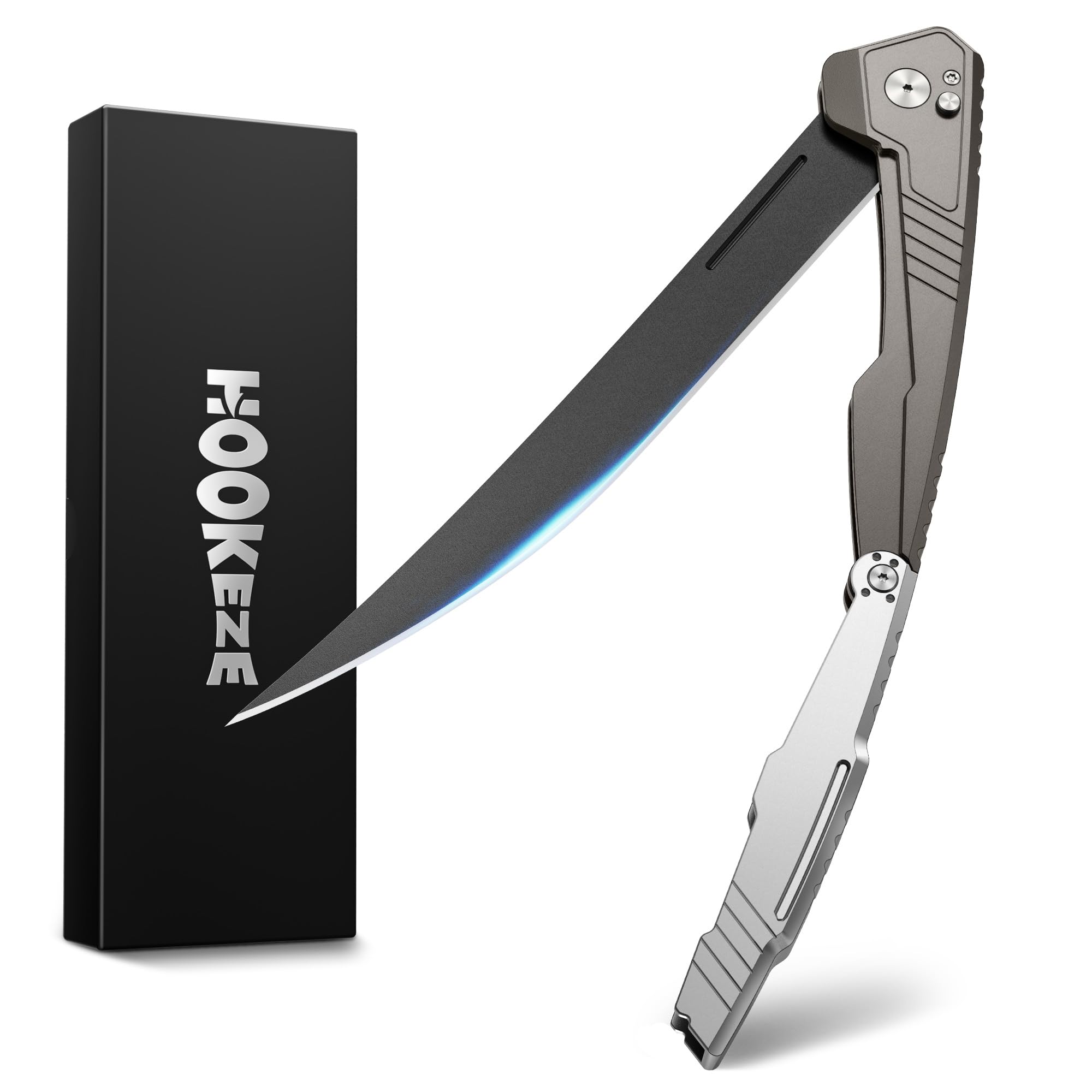 HOOK-EZE Folding Fillet Knife, Razor Sharp Stainless Steel Blade with Built-In Carabiner, 12.5” Boning Knife with Foldable Handle for Outdoor Fishing, Large Fish Filleting, Skinning- Black (with Sheath)